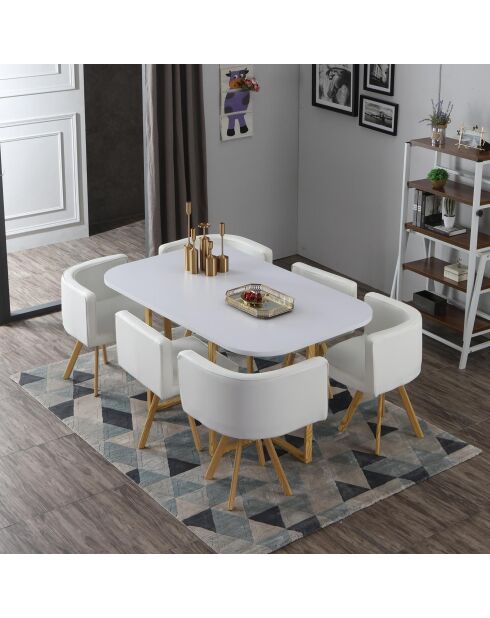 Ensemble Table & 6 chaises oslo xl blanches - 150x90x75 cm