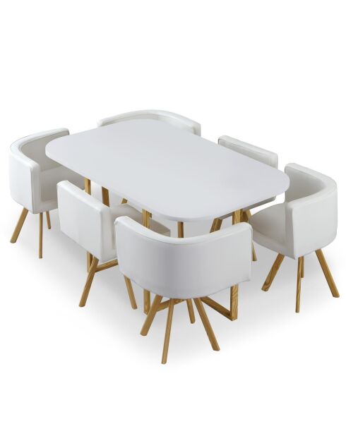 Ensemble Table & 6 chaises oslo xl blanches - 150x90x75 cm