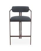 2 Barstühle Galilea, Design, aus dunklem Metall in Holzoptik und anthrazitfarbenem Stoff, 53 x 55 x 103 cm