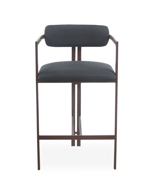 2 Barstühle Galilea, Design, aus dunklem Metall in Holzoptik und anthrazitfarbenem Stoff, 53 x 55 x 103 cm