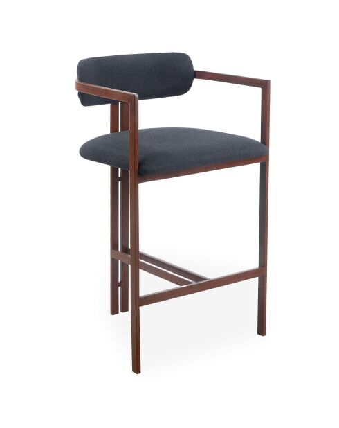 2 Barstühle Galilea, Design, aus dunklem Metall in Holzoptik und anthrazitfarbenem Stoff, 53 x 55 x 103 cm