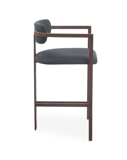 2 Barstühle Galilea, Design, aus dunklem Metall in Holzoptik und anthrazitfarbenem Stoff, 53 x 55 x 103 cm