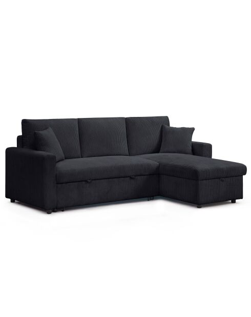 Wandelbares Ecksofa mit wendbarem Kofferraum aus schwarzem Toledo Cord - 230x143x85 cm