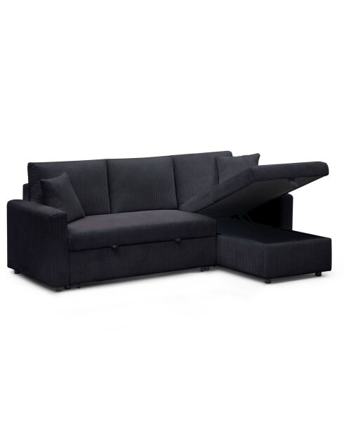 Wandelbares Ecksofa mit wendbarem Kofferraum aus schwarzem Toledo Cord - 230x143x85 cm