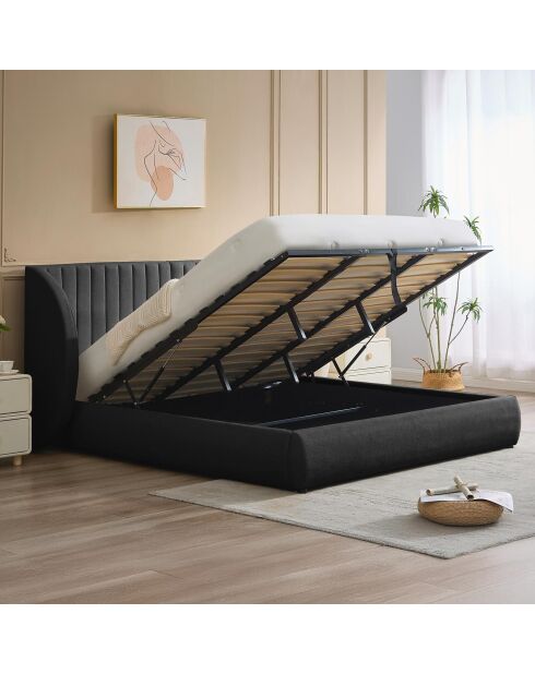 Cama completa con cabecera modular, capullo, tela gris oscuro - 296x219x110 cm