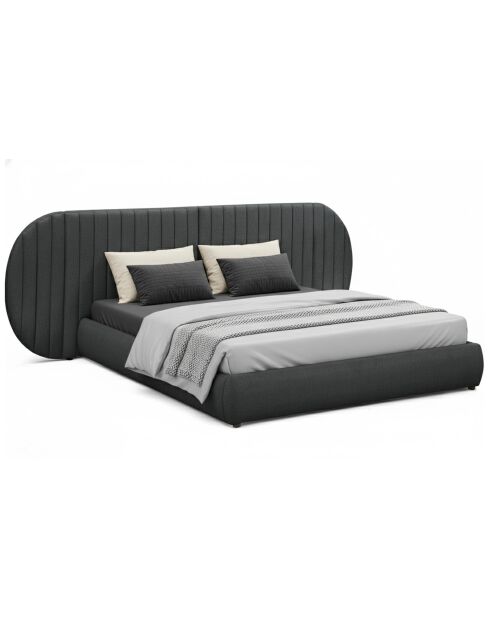 Cama completa con cabecera modular, capullo, tela gris oscuro - 296x219x110 cm