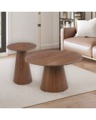 2 tables basses rondes callie bois noisette - 80x80x45 cm/ 45x45x55 cm