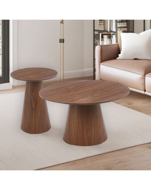 2 tables basses rondes callie bois noisette - 80x80x45 cm/ 45x45x55 cm