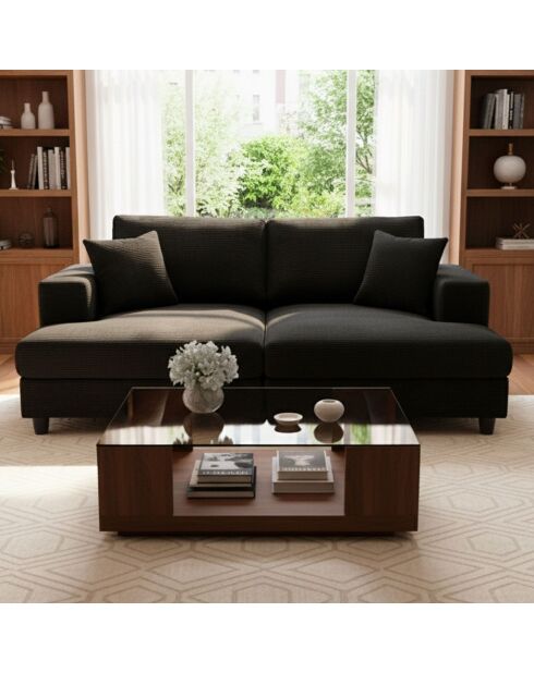 Duo van Fabien-dagbedden die kunnen worden gecombineerd tot een diepzwarte corduroy bank - 196x150x90 cm/98x150x90 cm