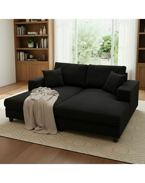 Duo van Fabien-dagbedden die kunnen worden gecombineerd tot een diepzwarte corduroy bank - 196x150x90 cm/98x150x90 cm