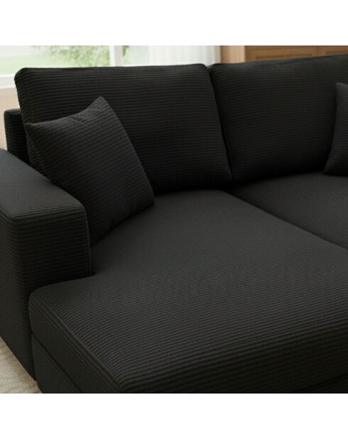 Duo van Fabien-dagbedden die kunnen worden gecombineerd tot een diepzwarte corduroy bank - 196x150x90 cm/98x150x90 cm