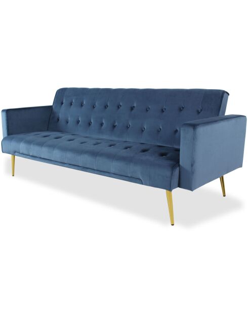 Sofá cama Justy de terciopelo azul clic-clac - 191x79x78 cm