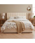 Magorial Doppelbett mit Hubgestell aus cremefarbenem Couclette-Stoff - 180x200 cm