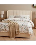 Magorial Doppelbett mit Hubgestell aus cremefarbenem Couclette-Stoff - 180x200 cm