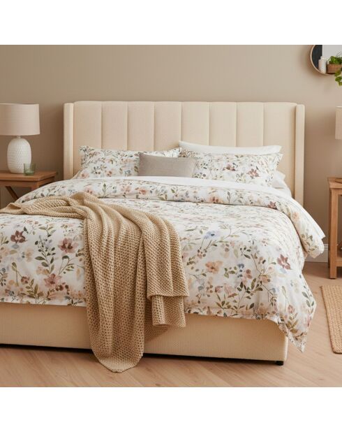 Magorial Doppelbett mit Hubgestell aus cremefarbenem Couclette-Stoff - 180x200 cm