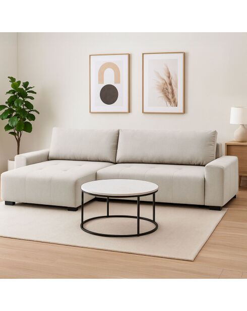 Elegante sofá esquinero convertible Malone de tela beige - 292x160x88 cm