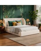 Volledig veilig bed met modulair hoofdeinde cocoon beige stof - 256x219x110 cm