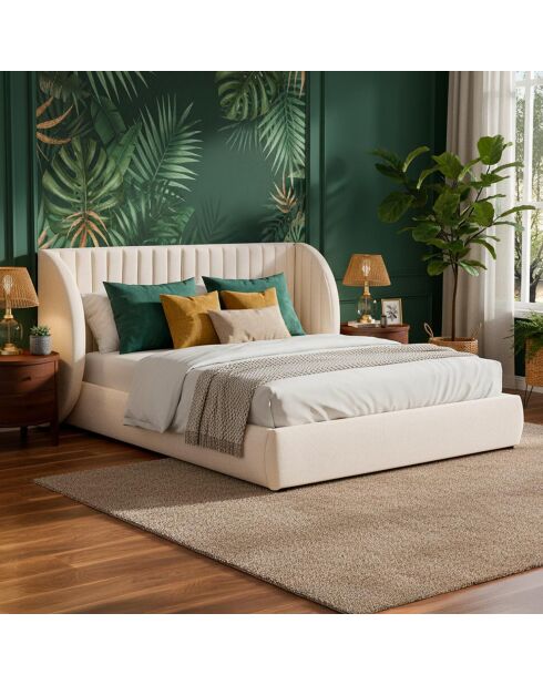 Volledig veilig bed met modulair hoofdeinde cocoon beige stof - 256x219x110 cm