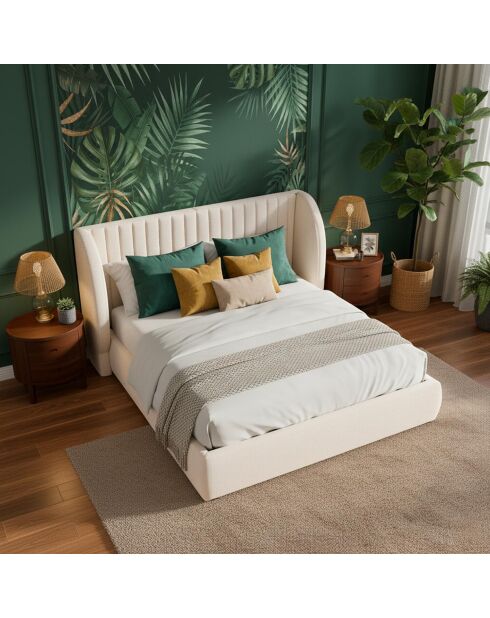 Volledig veilig bed met modulair hoofdeinde cocoon beige stof - 256x219x110 cm