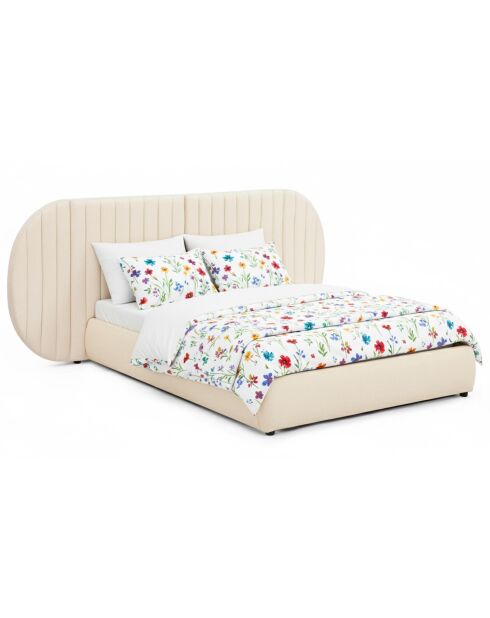 Volledig veilig bed met modulair hoofdeinde cocoon beige stof - 256x219x110 cm