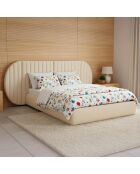 Volledig veilig bed met modulair hoofdeinde cocoon beige stof - 256x219x110 cm