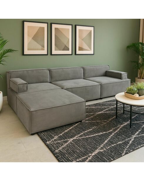 Benoit fluwelen modulaire bank grijs taupe - 258x172x68 cm