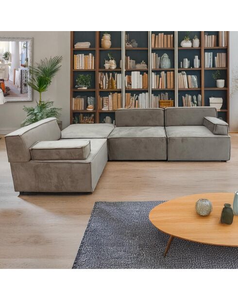 Benoit fluwelen modulaire bank grijs taupe - 258x172x68 cm
