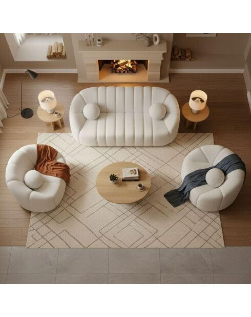 Canapé 3 places design en tissu bouclette sidonie blanc - 201x87x74 cm