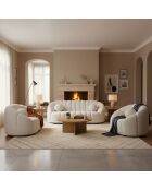 Canapé 3 places design en tissu bouclette sidonie blanc - 201x87x74 cm