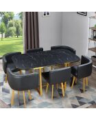 Set tavolo e 6 sedie Oslo XL effetto marmo dorato ed ecopelle nera - 150x90x75 cm