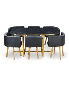 Set tavolo e 6 sedie Oslo XL effetto marmo dorato ed ecopelle nera - 150x90x75 cm