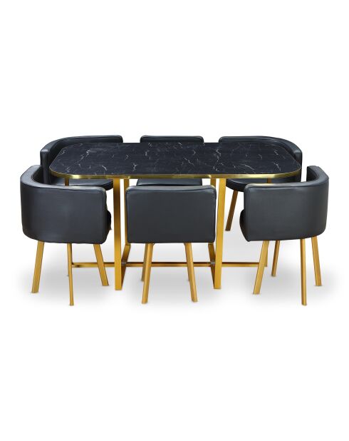 Ensemble Table & 6 chaises oslo xl doré effet marbre et simili noir - 150x90x75 cm