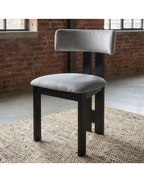Chaise de salle à manger design ceriz en velours gris et bois noir - 45x48x78 cm