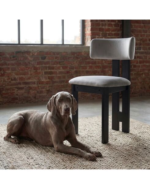 Chaise de salle à manger design ceriz en velours gris et bois noir - 45x48x78 cm