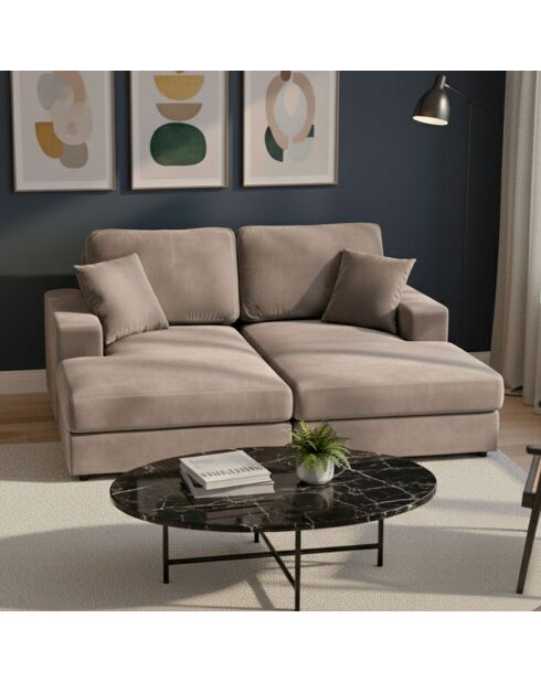 Duo van Fabien dagbedden die gecombineerd kunnen worden tot een diepe taupe fluwelen bank - 196x150x90 cm