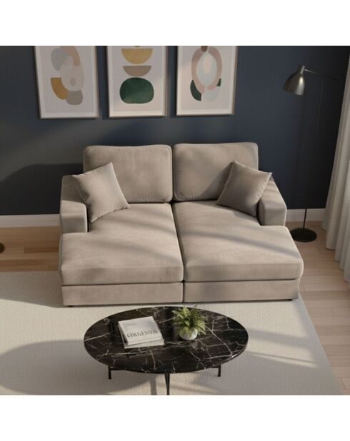 Duo van Fabien dagbedden die gecombineerd kunnen worden tot een diepe taupe fluwelen bank - 196x150x90 cm