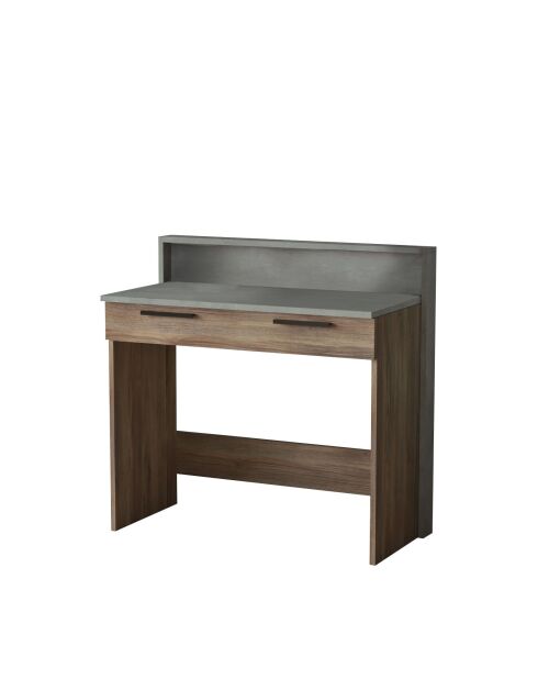 Manolo Schreibtisch mit 1 Schublade in braunem Holz- und grauer Zementoptik - 93 6x47 3x90 cm