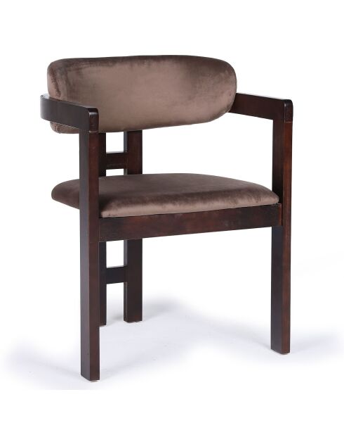 2 Oregon designstoelen donker hout en bruin fluweel - 59x52x79 cm