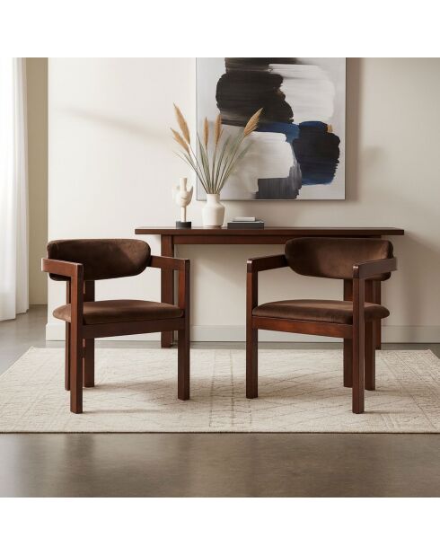 2 Oregon designstoelen donker hout en bruin fluweel - 59x52x79 cm