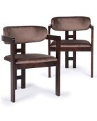 2 Oregon designstoelen donker hout en bruin fluweel - 59x52x79 cm