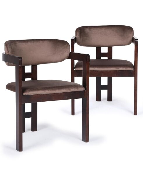 2 Oregon designstoelen donker hout en bruin fluweel - 59x52x79 cm