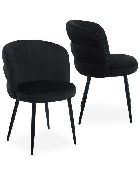 2 moderne gesteppte schwarze Samtstühle Malawi - 56x60x80 cm