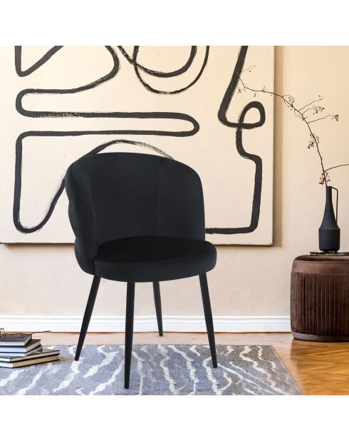 2 moderne gesteppte schwarze Samtstühle Malawi - 56x60x80 cm