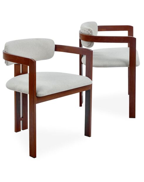 2 chaises design galilea en métal effet bois foncé et tissu beiges - 50x58x75 cm
