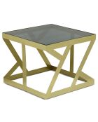 3 mesas auxiliares Zendaya en cristal ahumado y metal dorado