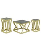 3 mesas auxiliares Zendaya en cristal ahumado y metal dorado