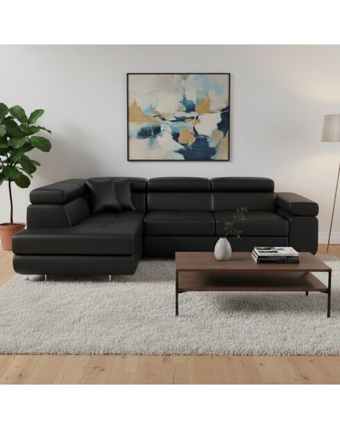Wandelbares Ecksofa Antoni mit hochklappbaren Kopfstützen aus schwarzem Kunstleder, 275 x 202 x 90 cm