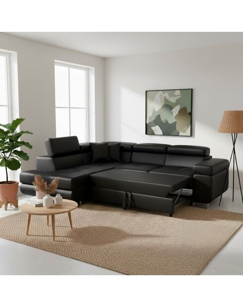 Wandelbares Ecksofa Antoni mit hochklappbaren Kopfstützen aus schwarzem Kunstleder, 275 x 202 x 90 cm