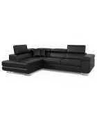 Wandelbares Ecksofa Antoni mit hochklappbaren Kopfstützen aus schwarzem Kunstleder, 275 x 202 x 90 cm