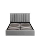 Lit Coffre Songe + sommier tissu gris - 169x217x112 cm